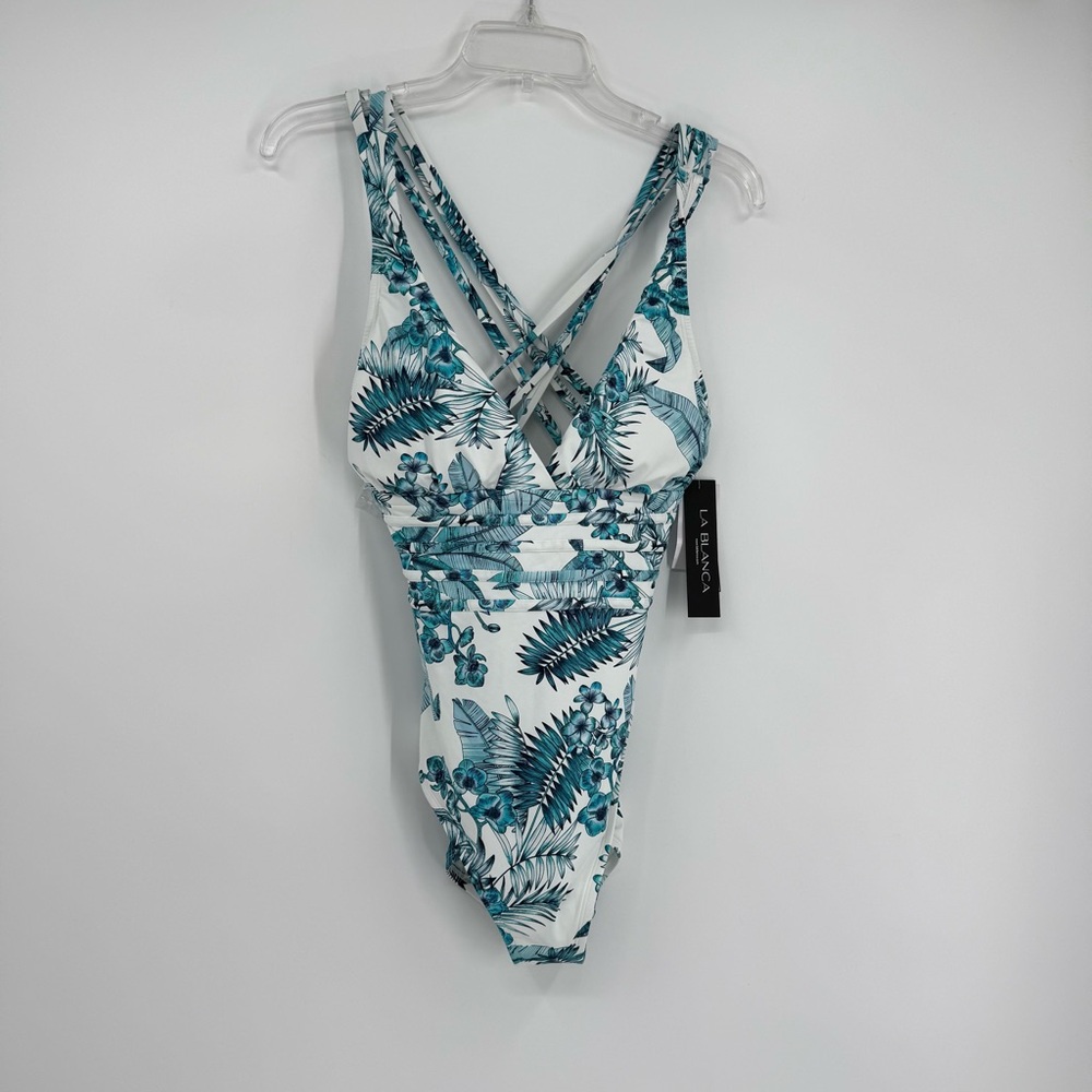 La Blanca One Piece Swimsuit Size 12 NWT Strappy Tropical Leaf Tummy Control - Picture 11 of 11